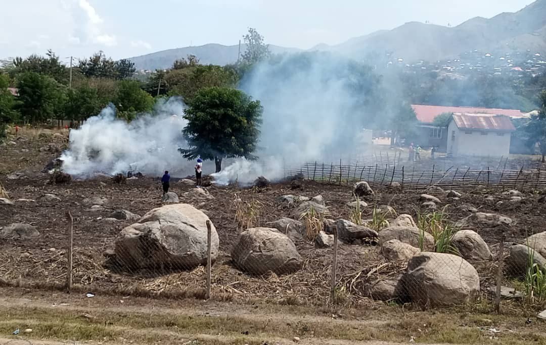 Bush burning during the dry season in western Uganda